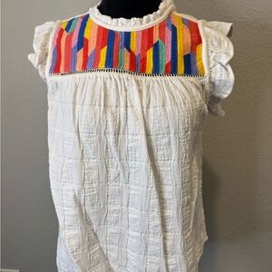 THML White Top with Multicolor Embroidery